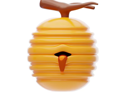 Yellow Honeycomb Shaped Decorative Object With Brown Branch Handle And Bird Beak Opening 3d model