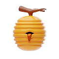 Yellow Honeycomb Shaped Decorative Object With Brown Branch Handle And Bird Beak Opening