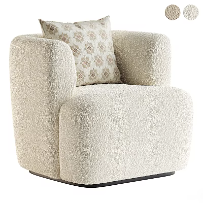Beige Shaggy Fabric Sofa And Coffee Table Set With Armchair Design And Patterned Cushion 3d model