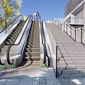 Outdoor Escalator Connecting Levels With Modern Building Handrails Steps And Pedestrians