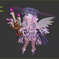 Game Movie Character With Blue Hat Purple Decoration White Wings Candle Holder And Purple Flames