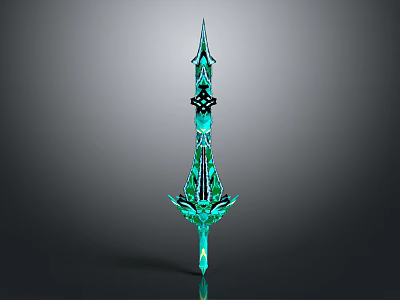 Fantasy Green Sword with Intricate Decorative Hilt and Blade Design in Modern 3D Rendering 3d model