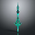 Fantasy Green Sword with Intricate Decorative Hilt and Blade Design in Modern 3D Rendering