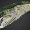 Open Pit Mine Terrain With Terraced Excavated Layers And Green Vegetation