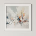 Four Abstract Paintings In White Frames On Wall With Modern Art Style