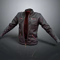 Black Leather Jacket With Red Lining Multiple Zippers And Functional Pockets 3d model