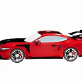 Red Sports Car Featuring Black Accents Rear Spoiler Sporty Wheels And Sleek Design