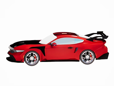 Red Sports Car Featuring Black Accents Rear Spoiler Sporty Wheels And Sleek Design 3d model