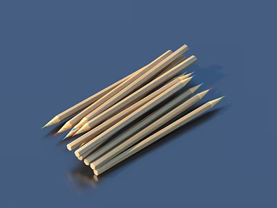 Stack Of Wooden Pencils With Colored Tips On Blue Background Surface 3d model