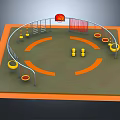 Colorful Playground Equipment With Circular Structure Ladder Swings Rings Yellow Components And Orange Ground Markers