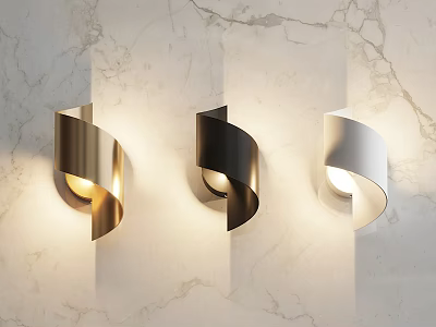 Modern Spiral Design Wall Lamps in Gold Black Silver on Marble Wall with Warm Light 3d model