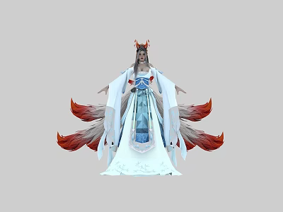 Game And Movie Character With White Robe Red Fox Tails And Blue Decorations 3d model