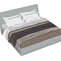 Modern Double Bed with Gray Headboard White Pillows and Striped Bedspread 3d model