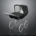 Elegant Vintage Baby Pram With Black Body White Wheels And Transparent Patterned Canopy
