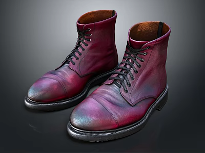 High Top Purple Red Leather Boots With Laces And Black Sole 3d model