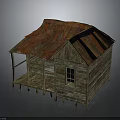 Old Weathered Wooden House Featuring Rusted Metal Roof Porch And Window