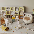 Colorful Kids Room Interior With Play Tent Stuffed Toys And Colorful Dot Rug