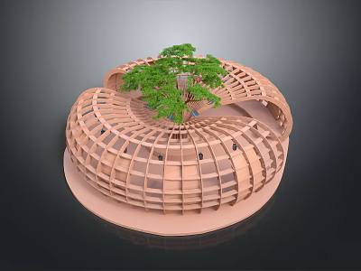 Scenic Landscape With Circular Wooden Structure Central Tree And Hollowed Design 3d model