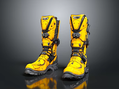 Durable Yellow Outdoor Boots With Black Straps And Functional Design 3d model