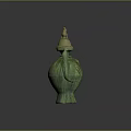 Green Ceramic Vase With Bird Lid Two Handles And Striped Design For Home Decor