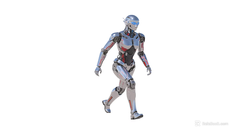 Game Movie Character Silver Metallic Robot With Futuristic Humanoid Mechanical Design 3d model 