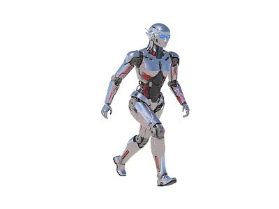Game Movie Character Silver Metallic Robot With Futuristic Humanoid Mechanical Design 3d model
