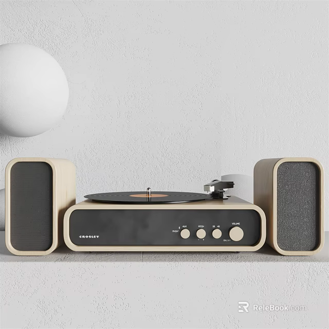 Modern Audio Speaker System With Turntable And Wooden Side Speakers For Home Use 3d model 