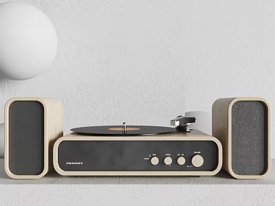 Modern Audio Speaker System With Turntable And Wooden Side Speakers For Home Use 3d model