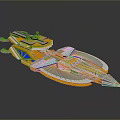 Futuristic Orange Spaceship 3D Model With Multi Layered Geometric Structure And Colorful Details