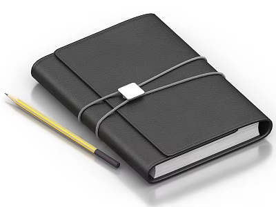 Neat Office Desk With Black Notebook Gray String Silver Square Buckle And Yellow Pencil 3d model