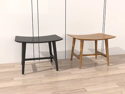Minimalist Wooden Chairs With Curved Seat Design Black And Natural Wood Tones 3d model