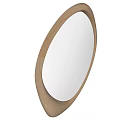 Oval Wooden Frame Mirror Reflecting Modern Interior With Curtains Cabinets and Pendant Lights