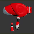 Red Square Robot With Transparent Circular Section And Smaller Red Robots On Black Surface 3d model