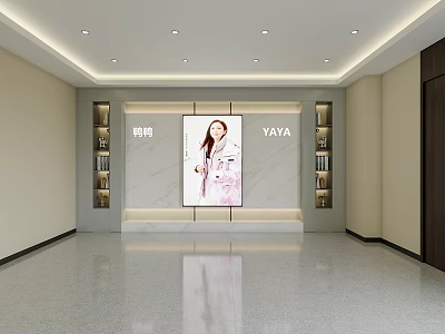 Modern Public Office Space Lobby With Marble Wall Large Screen Bookshelves And Sleek Floor 3d model