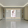 Modern Public Office Space Lobby With Marble Wall Large Screen Bookshelves And Sleek Floor