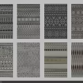 Modern Square Rugs Featuring Various Geometric Patterns Stripes And Beige Black Tones 3d model