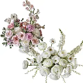 Ceramic Vases With Pink White Roses Peonies And Lush Green Leaves