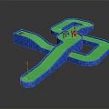 Cartoon Mini Golf Course Scene with Green Path Blue Borders Red Flag and Buckets