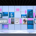 Modern Display Space With Neon Lights Branded Elements And Exhibition Compartments 3d model