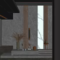 Modern Entryway Hallway Design With Dark Marble Walls Metal Trim And Decorative Vases