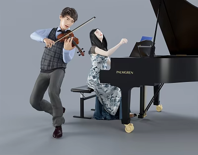 Man Playing Violin And Woman Playing Piano Together 3d model Man Playing Violin And Woman Playing Piano Together 3d model