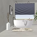 Minimalist Bathroom Interior With Freestanding Bathtub Window Blinds Green Plant And Rug