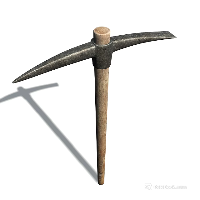 Durable Agricultural Pickaxe with Wooden Handle and Metal Head for Farming Use 3d model 