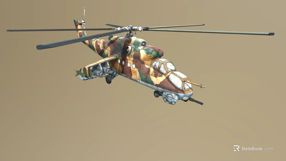 Military Attack Helicopter With Camouflage Paint Rotors And Weapons System 3d model 
