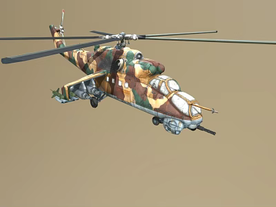 Military Attack Helicopter With Camouflage Paint Rotors And Weapons System 3d model