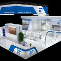 ET Logo Exhibition Booth With Blue White Design Tables Chairs And Green Plant