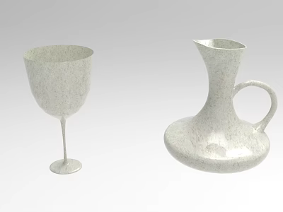 Elegant White Ceramic Wine Bottle And Wine Glass With Speckled Texture And Minimalist Design 3d model