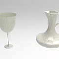 Elegant White Ceramic Wine Bottle And Wine Glass With Speckled Texture And Minimalist Design