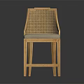 Modern Leisure Chair With Wooden Frame Woven Backrest And Light Gray Padded Seat