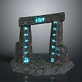 Intricate Mystic Stone Archway Structure With Glowing Runes And Stone Base